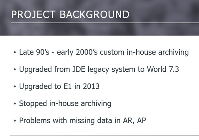 MAREK Purge-it! JDE E1 archiving case study | Project background
