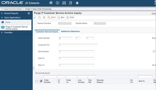 Purge-it archive inquiry screen