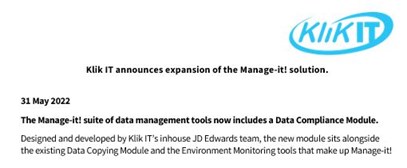 Klik IT announces expansion of Manage-it! | New Compliance Module