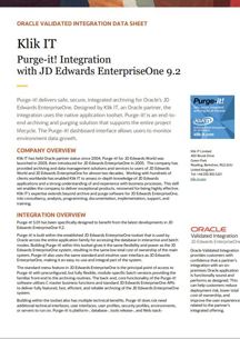 Purge-it! Oracle Validated Integration with JD Edwards EnterpriseOne 9.2