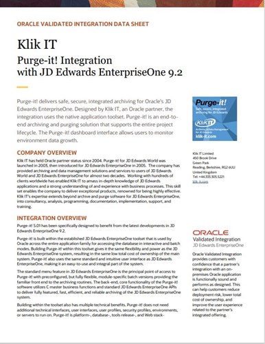 Oracle Validated Integration Data Sheet | Klik IT